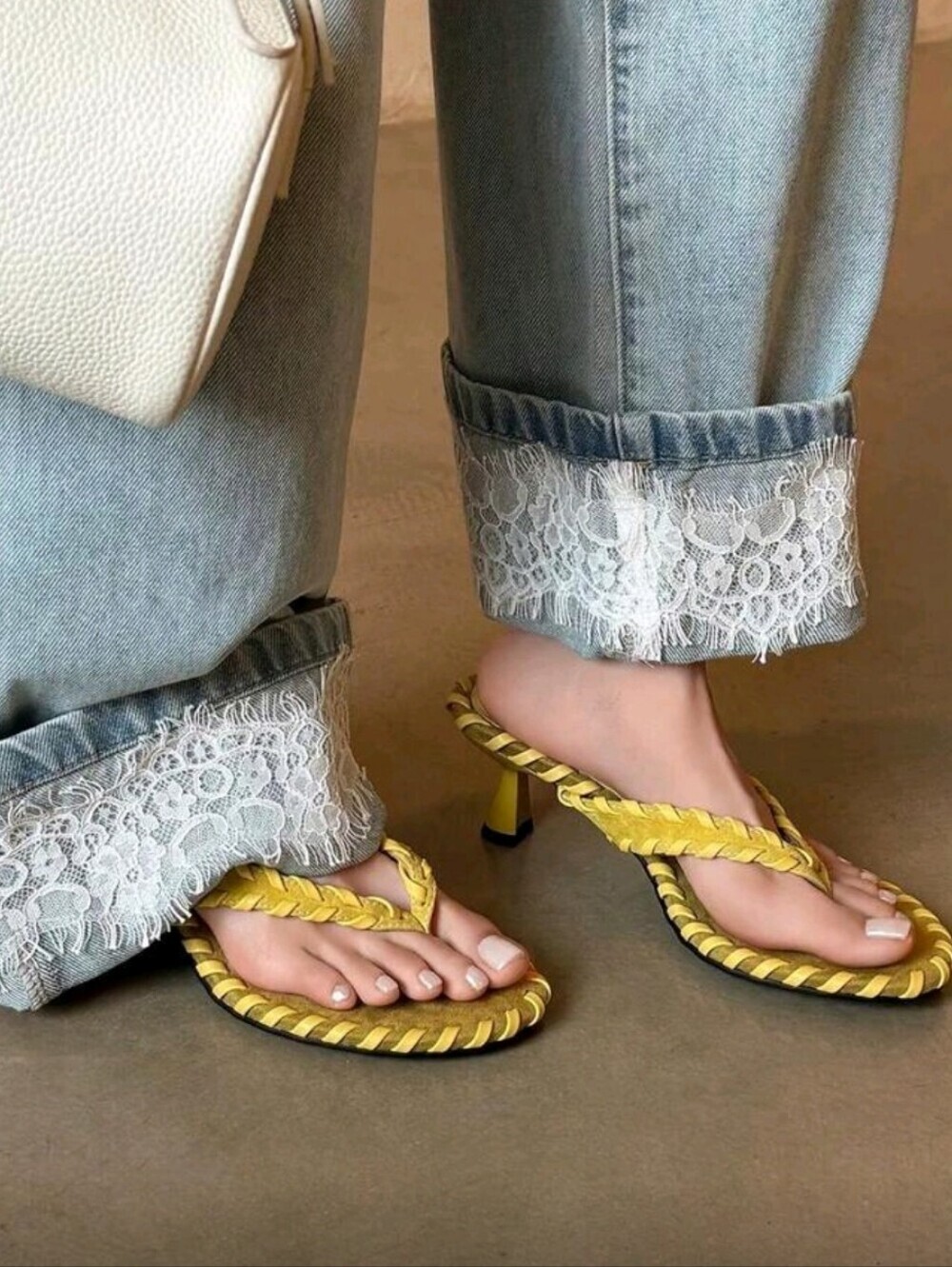 French Square Toe Open Toe Thong High Heel Stilettos Sandals Summer New Kitten H - Picture 2 of 6